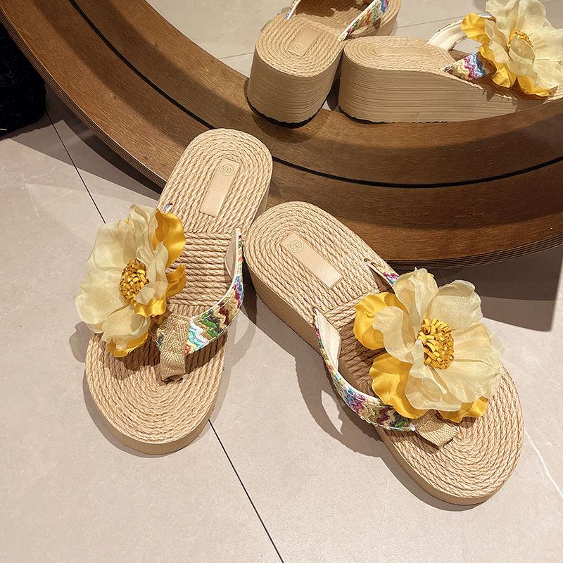 Platform Outside Slides High Up To 5cm Heel Flip Flops Shoes for Women Flowers Sandals 2025 Trend Summer Sale 39 Woman Slippers