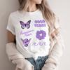 Women Tshirt Cartoon Purple Flower Floral 2025 Summer Spring T Shirt Female Clothes Graphic 90S Aesthetic Kawaii Tee Tops Lady