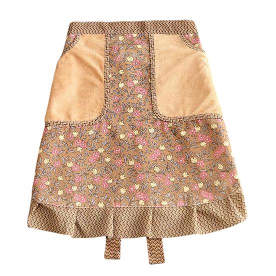 

Breathable Half Apron with Pockets Water-Resistant Kitchen Waist Apron for Cooking Gardening Waitress Floral Print Adjustable Baking Catering Apron кавовий