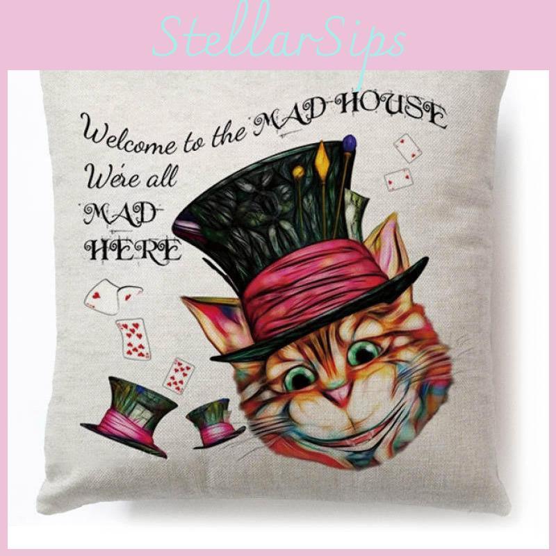 Alice In Wonderland Cartoon Pillow Case Cotton Linen Square Cushion Cover**