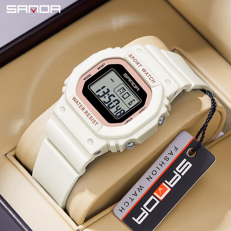 SANDA Square Electronic Watch Colourful Creative Personality Candy Colour Waterproof Alarm Clock Electronic Watch