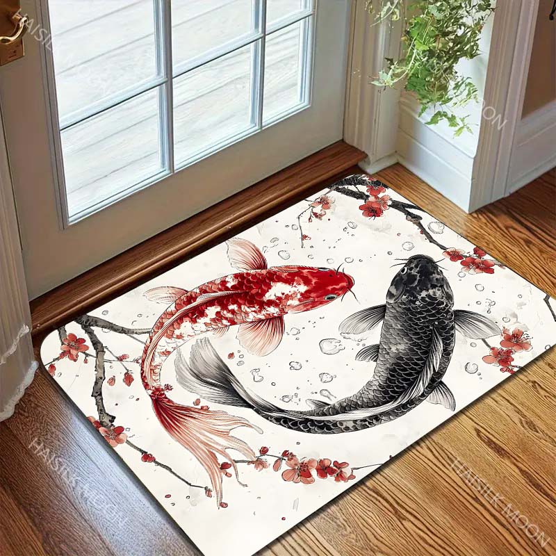 Multiple sizes Red and black koi with blossoms Carpet for Living Room Bedroom Sofa Home Decor Rug Non-slip Floor Mat Luxury Gift