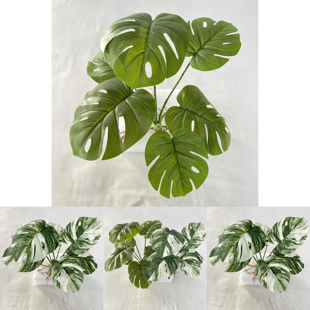 Artificial Monstera Leaf 7 Heads Green Faux Plant For Home Decor Wedding Party