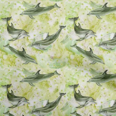 Tissu en coton Flex Lime, tissu imprimé de dauphin d'océan, matériel de couture au mètre, 40 pouces