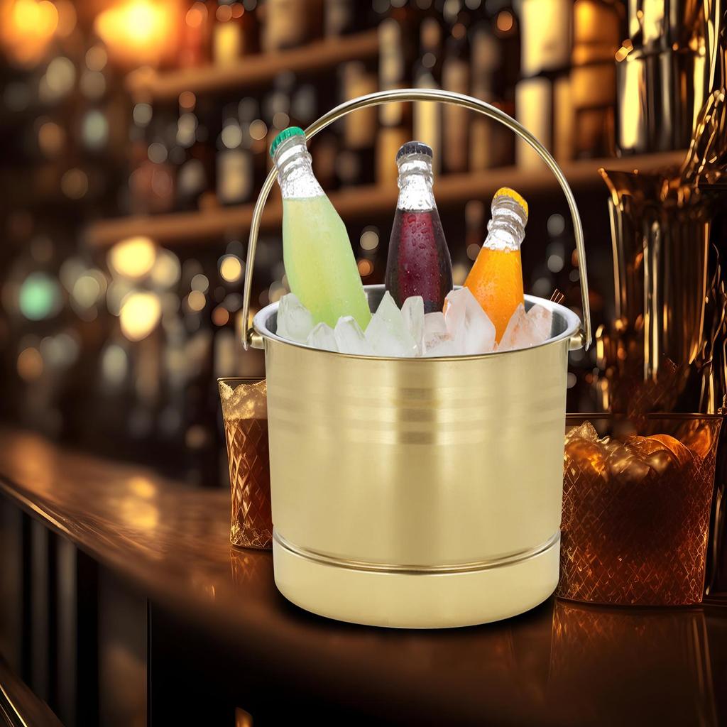 Ice Bucket with Handle Insulated Beverage Tub Snacks Serving Bucket Keep Longer Stainless Steel Champagne Bucket for Buffet BBQ
