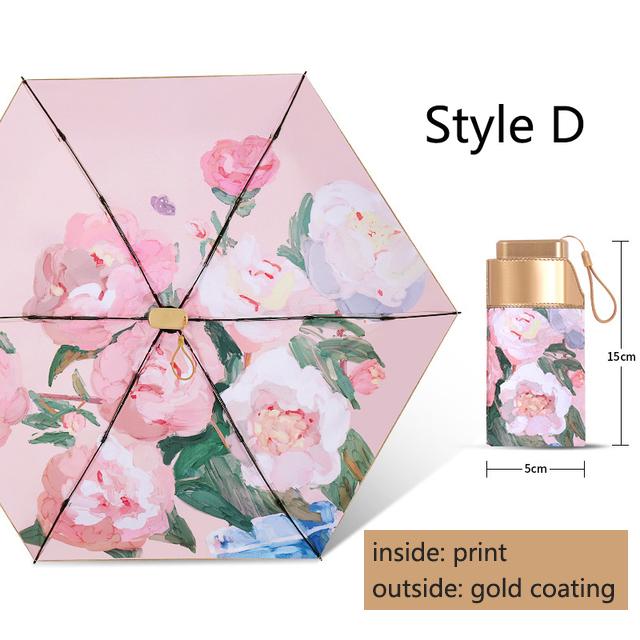 Mini Sun Umbrella Rain Umbrellas Anti UV 6-Folding Parasol Portable Lightweight Women Men Pocket Sunshade Umbrella for Travel
