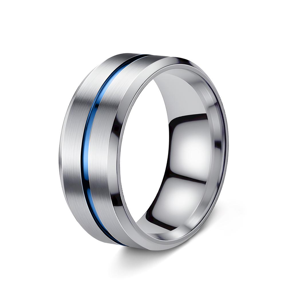 Fashionable 8mm Men's Black Stainless Steel Wedding Ring with Black Groove Beveled Engagement Ring, Suitable for Men's Valentine