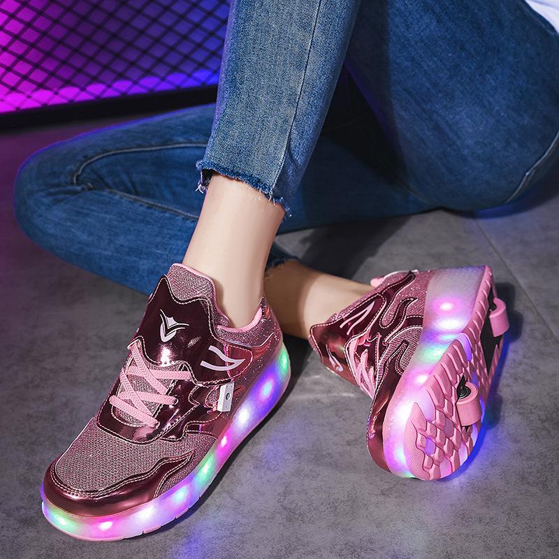 Skates LED charging model with switch runaway shoes double wheel adult lley shoes