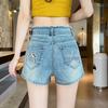 Sweet & Spicy Age-Defying Slim-Fit High-Waisted Denim Shorts with Bowknot Embroidery, Trendy A-Line Summer Straight-Leg Hot Pants for Women