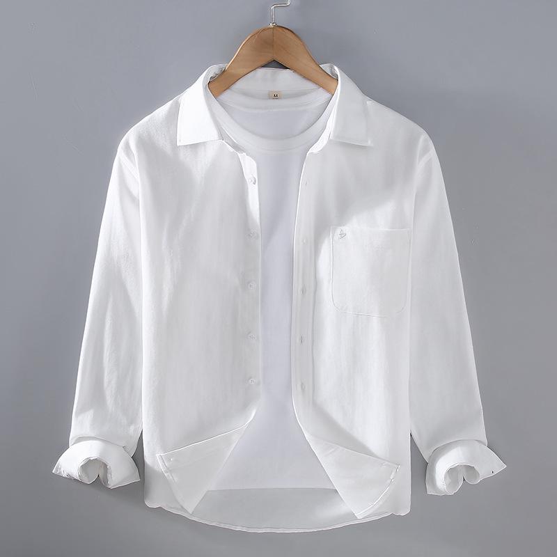 Men's High-End Oxford Long-Sleeve Shirt - Pure White Japanese Hong Kong Style - Spring/Autumn Casual Top