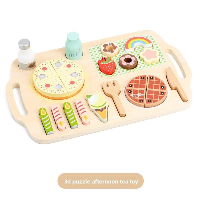 

Toy Kitchen Wooden Set With Snack And Bbq Play Food For Children Fun Learning Tea Snacks