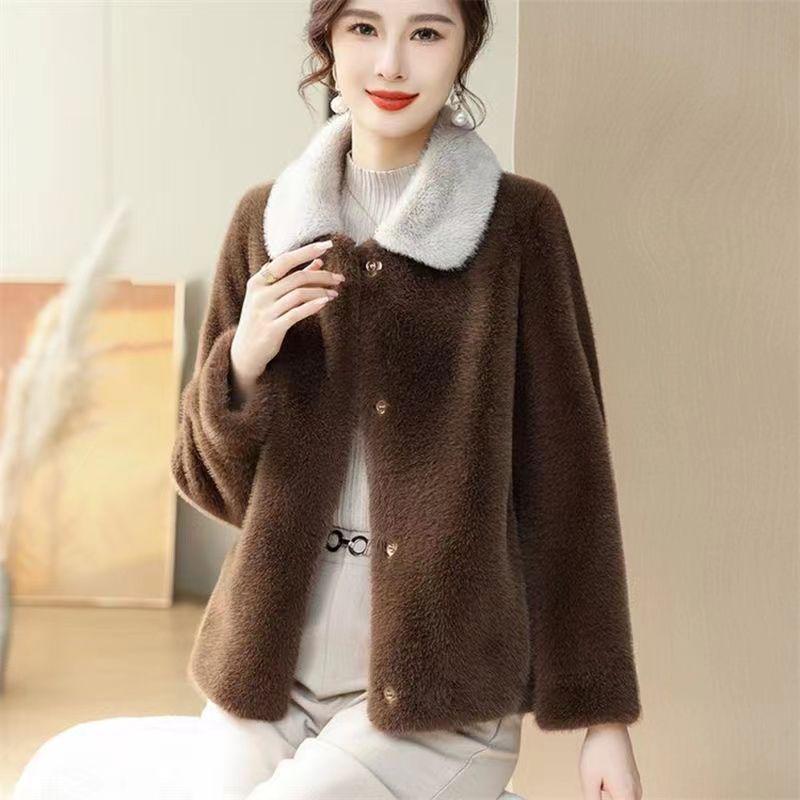 

Mink Velvet Leather-Fur Coat for Women - Stylish Winter Wide-Legged Middle-Aged Design XL (90-105 lbs)