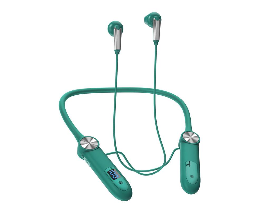 Neck-Hanging Bluetooth Headphones with Long Standby, Dual-Ear, In-Ear Sports Design, and Digital Display.