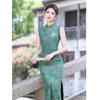 1011 Summer New Old Shanghai Green Sleeveless Retro Temperament Skinny Hong Kong Style Young Daily Casual Cheongsam Dress