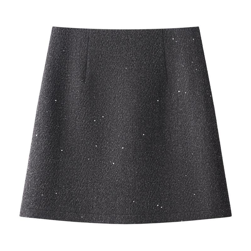 

Women s Gray Wool High-Waist Bodycon Midi Skirt - Autumn/Winter 2024 A-Line Design S