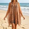 Women Lace Hollow Out Shawl Lightweight Sun Protection Cover Up Versatile Loose Fit Kimono Cardigan with Fringe Trim for Beach Travel and Vacation