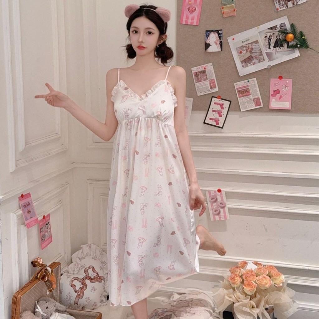 Girl Sleepwear Long Camisole Dress Ice Silk Breathable Summer Homewear For Teens
