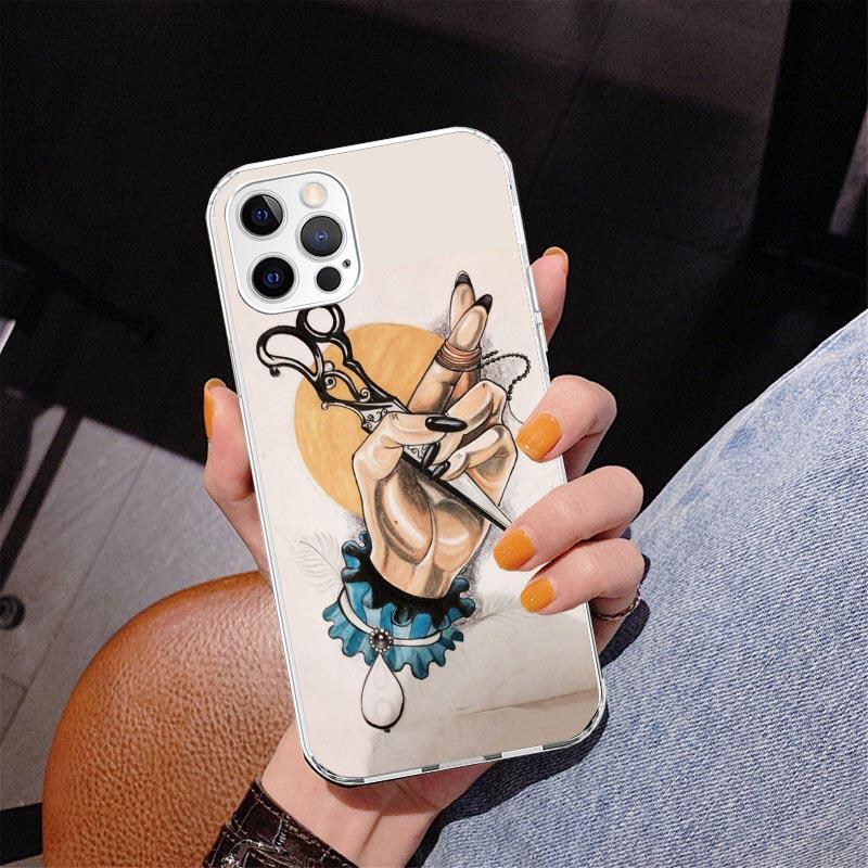 

Hair Stylist Scissors Brush Phone Case For iPhone 17 Air 16 Pro Max 16E 15 + 14 Plus 11 12 13 Mini 7 8 SE Gift Print Cover Funda iPhone 14 Pro Max