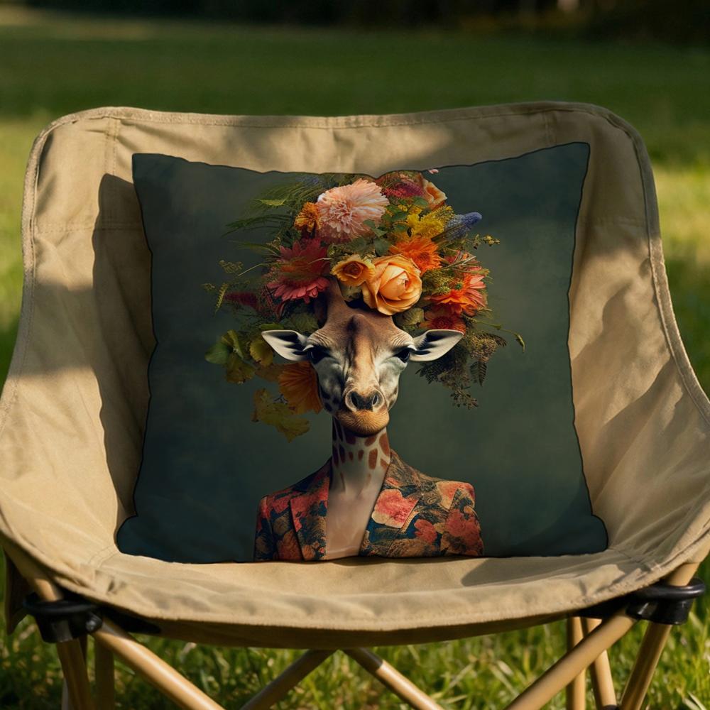 Retro Dressed Up Giraffe Cushion Cover Soft Reversible  Durable Pillow Cover  MultiScene Use for Home  Car Daily Comfort
