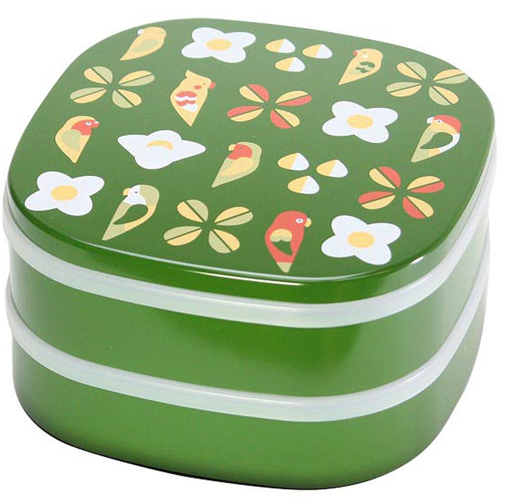 HAKOYA KOTORITACHI Picnic Hors with a Parrot and Flowers 52818 19.0 Two-Tier D'oeuvres Design, Green,