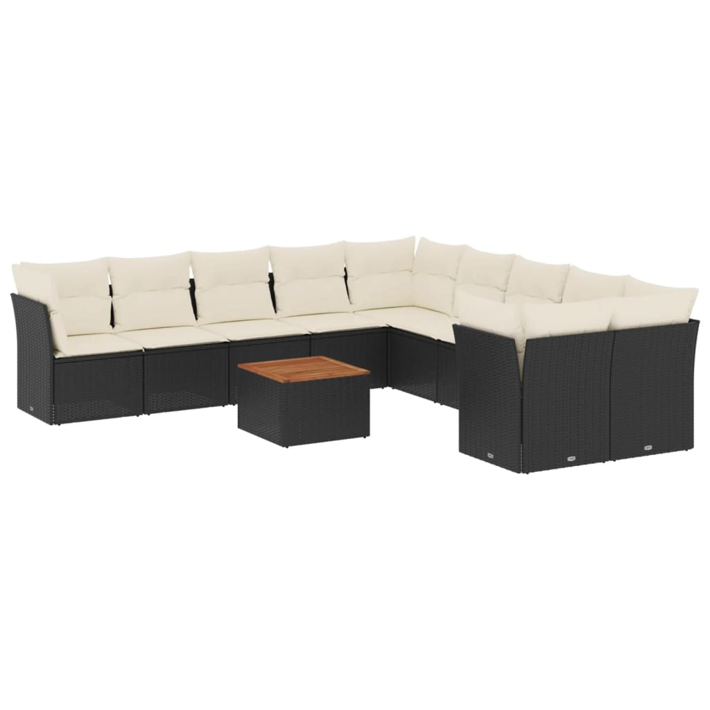 Vidaxl 11-Cz. Garden Lounge Set, Cushions Black Rattan Pe