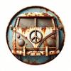Iron Wall Art Vintage Camping Car Round Metal Sign Peace Symbol Home Decor Gift