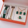 New Casual Fashion Leather Ladies Business Square Luxury Quartz Watch Korean Version Rhinestone Jewelry Set