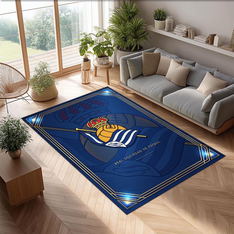 Real Sociedad FC Soccer Football Pattern Soft Area Rug Non Slip Indoor Floor Carpet Sports Decor Mat for Bedroom