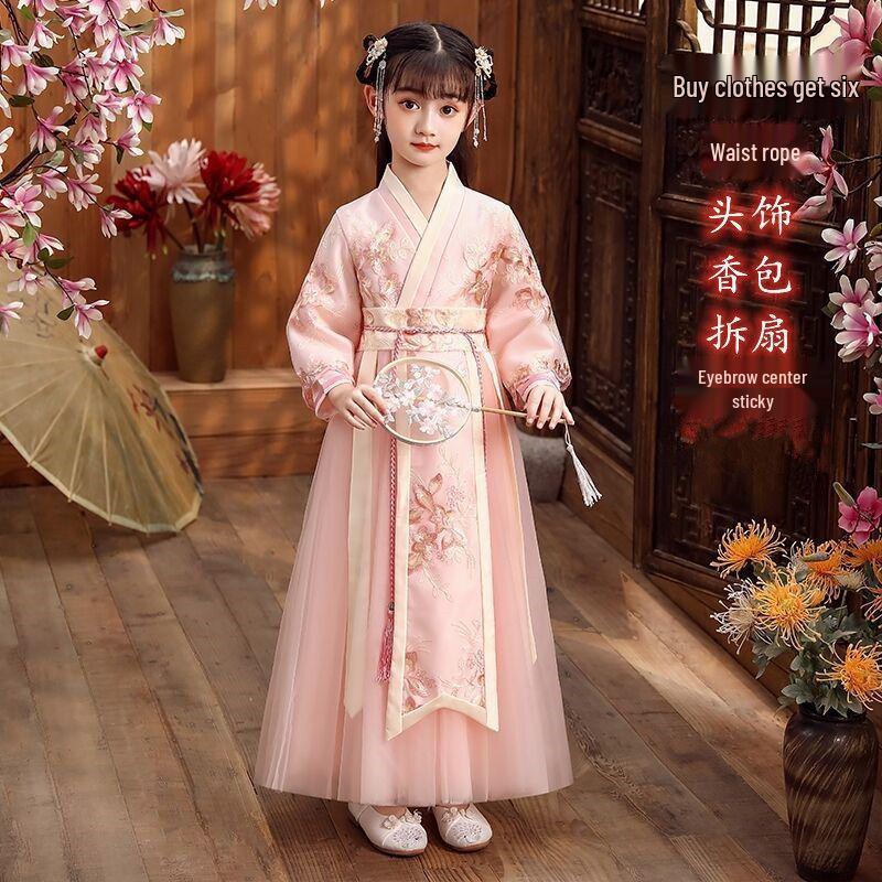 Children's Hanfu Tang Suit Dress - Fairy Style for 12-Year-Old Girls, Ruqun for Spring, Autumn, and Winter