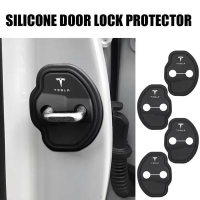 PKWYZ1 4Pcs Car Silicone Door Lock Cover Protective Stickers Accessories For Model 3 Model S X Model Y Roadster SpaceX Cybertruck