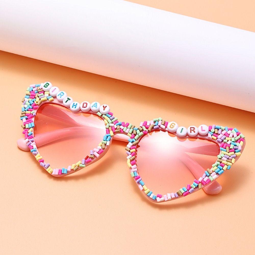 Heart-shaped Frame Pearl Sunglasses English Letters Colorful Black Shades Glasses Bride Eyewear Sun-Protective Travel Glasses