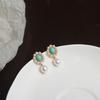 Vintage Turquoise Natural Freshwater Pearl Stud Earrings S911 Silver Needle Light Luxury High-end Earrings with Niche Design for Women