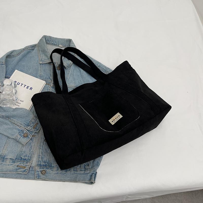 Borsa a tracolla in velluto a coste di grande capacità Borsa a mano da donna Borsa a tracolla in tinta unita