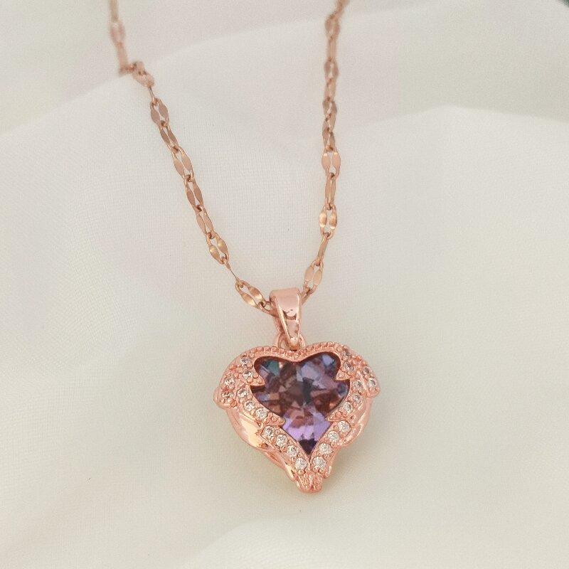 1 Pcs Fashion New Heart of the sea necklace women light luxury color crystal love pendant collarbone chain jewelry