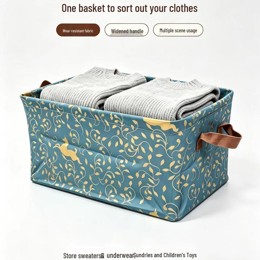 Waterproof Foldable Fabric Storage Basket with Handle for Home Organization
