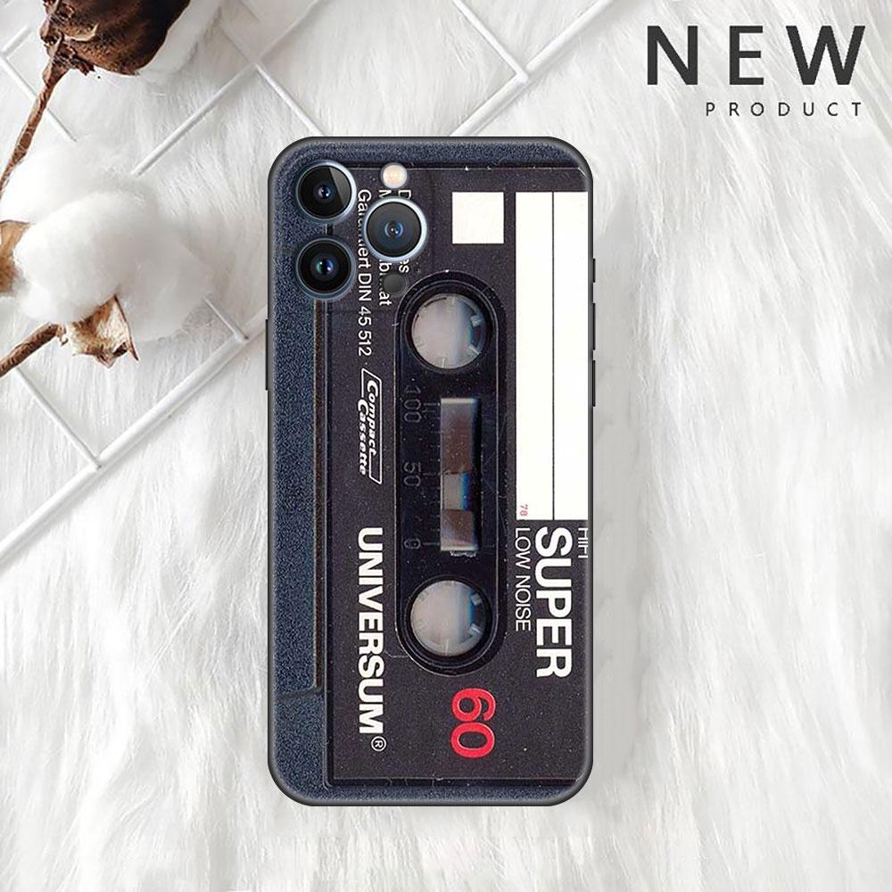 Funda Case For Apple iPhone 14 11 13 7 12 Pro 7 XR XS Max 8 Plus 6 14Pro Black Phone Coque Vintage Cassette Tape Retro Style