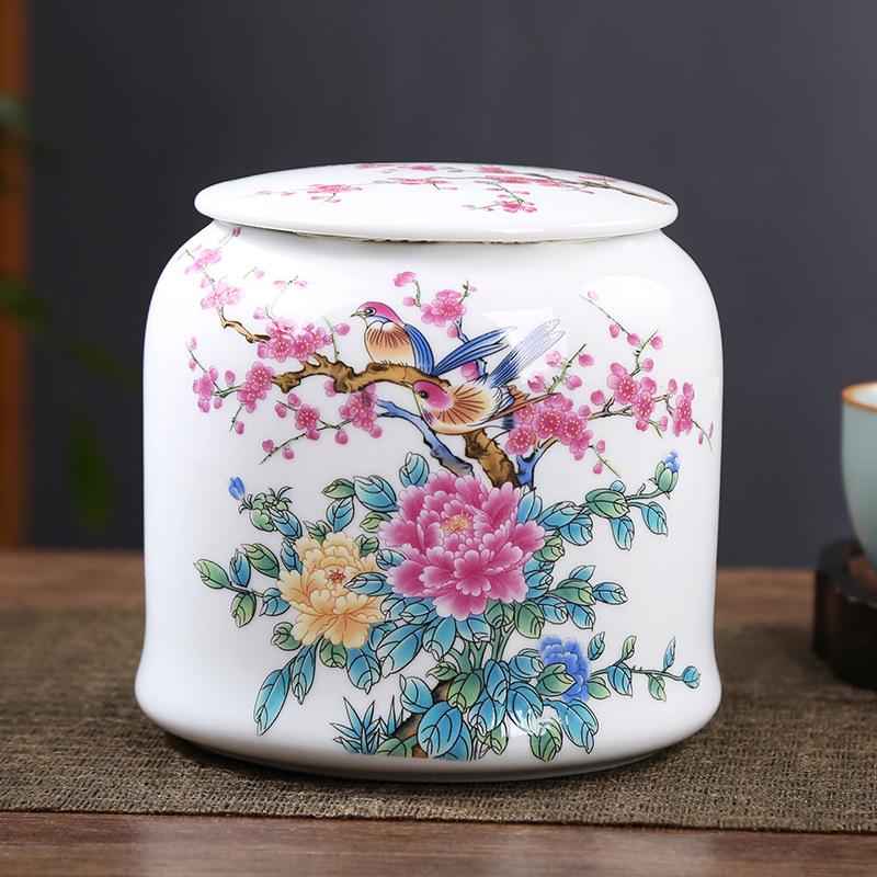 Ceramic tea jar landscape painting general purpose jar coffee food moisture-proof sealed storage jars white porcelain tea can