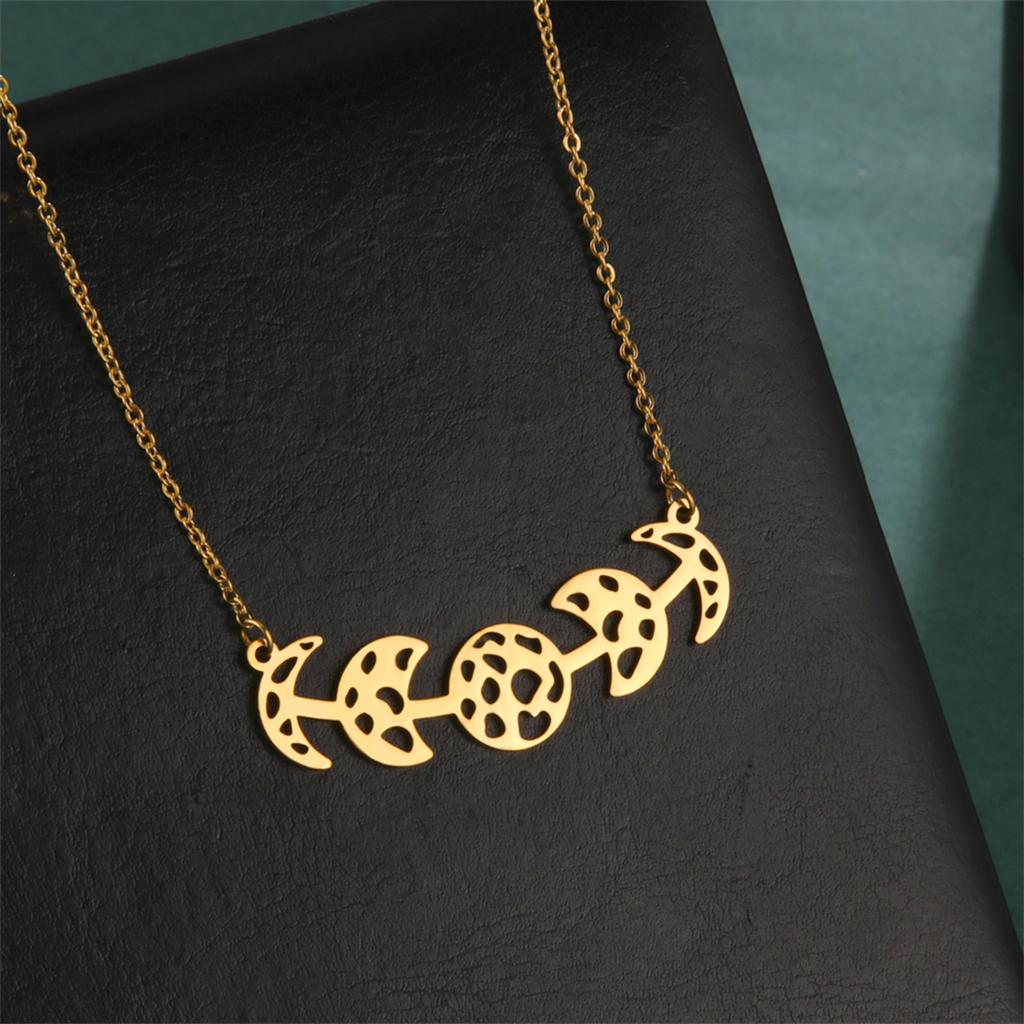  Moon Phase Pendant Necklace for Women Stainless Steel Gold Silver Color Charm Witch Crescent Moon Amulet Jewelry Gift