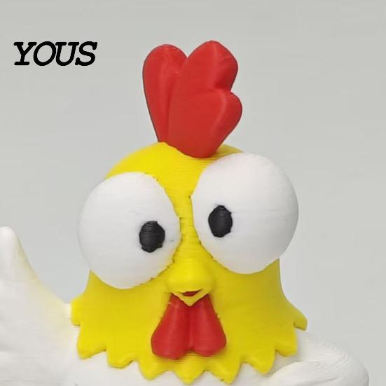 Cartoon Rooster Collectible 3D Printed Figurine, Mini Desktop Big-Eyed Worker Stress Relief Toy Ornament, Funny Cute Emoticon Animal Sculpture,