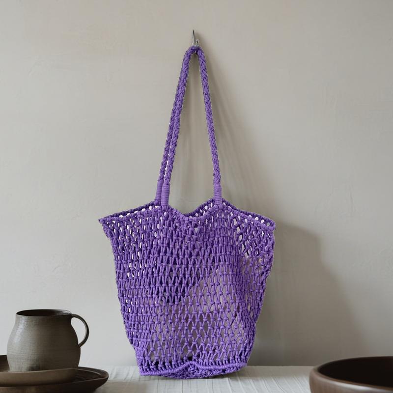 Hollow Cotton Rope Handwoven Fishnet Bag - Lazy Vintage Cotton Shoulder Tote for Beach Vacation