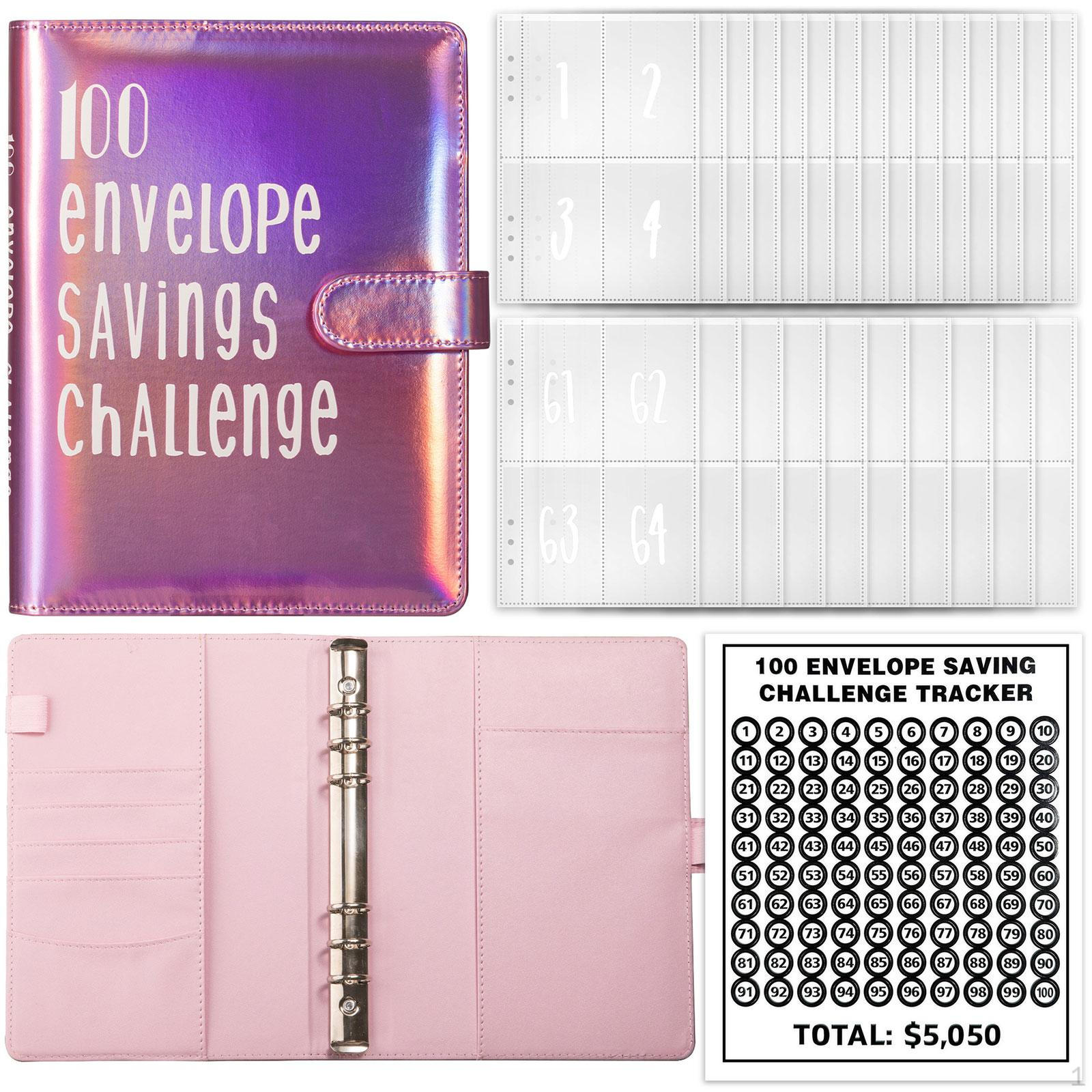 100 Envelopes Money Saving Challenge Binder A5 Savings Book Glitter Pink