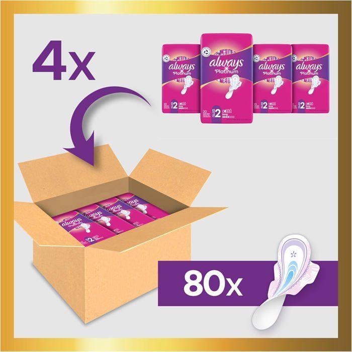 Serviettes Hygiéniques - ALWAYS - Platinum - Taille 2 - 80 Serviettes - Flux Modérés Jour