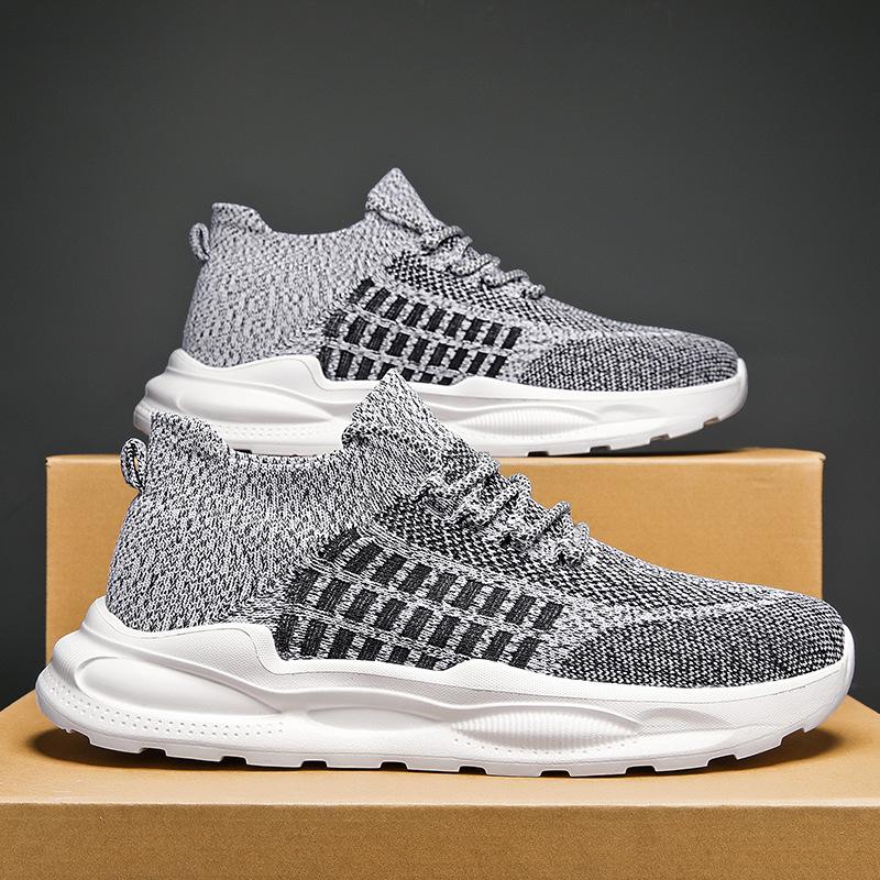 2025 Summer New Flying Woven Shoes Men's Deodorant Mesh Breathable Sports Shoes Soft Sole Lightweight Casual Shoes