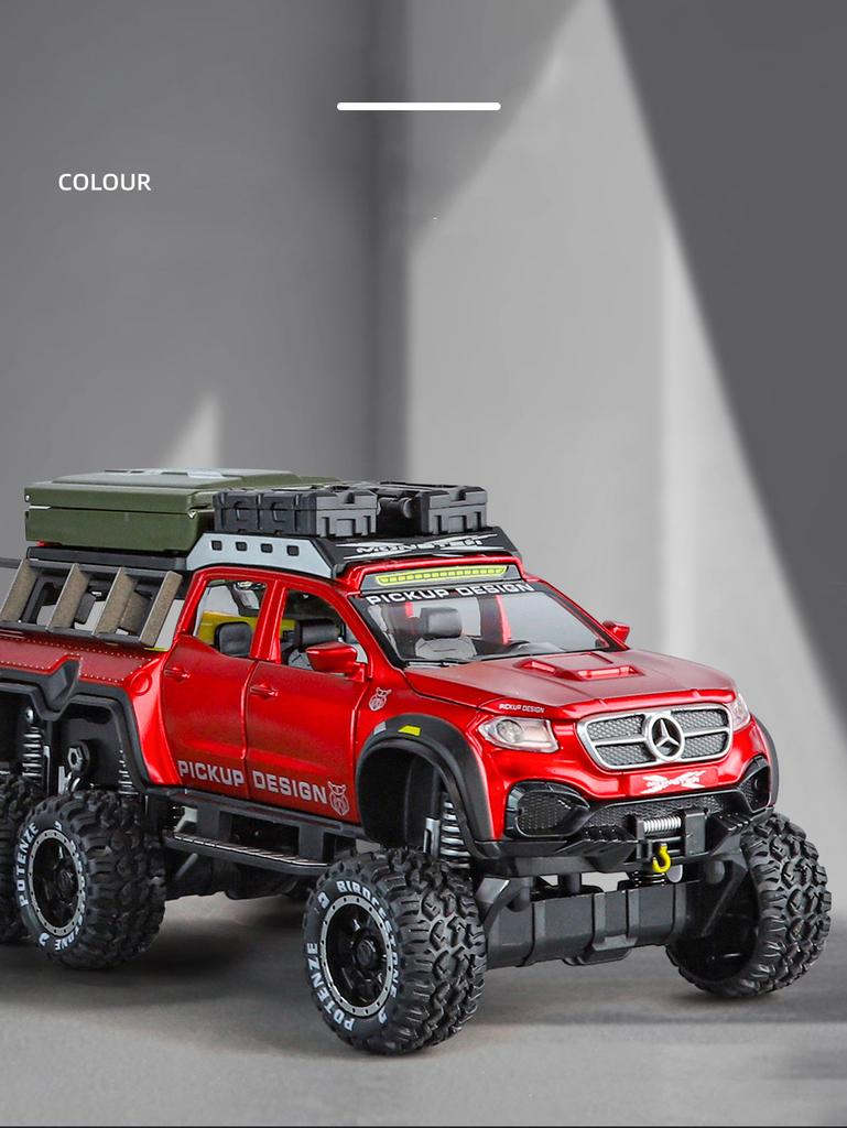 1/28 BENZ  X-CLASS 6X6 Camping Off-road Vehicle Alloy Car Model Sound and Light Children's Toy Collectibles Birthday gift