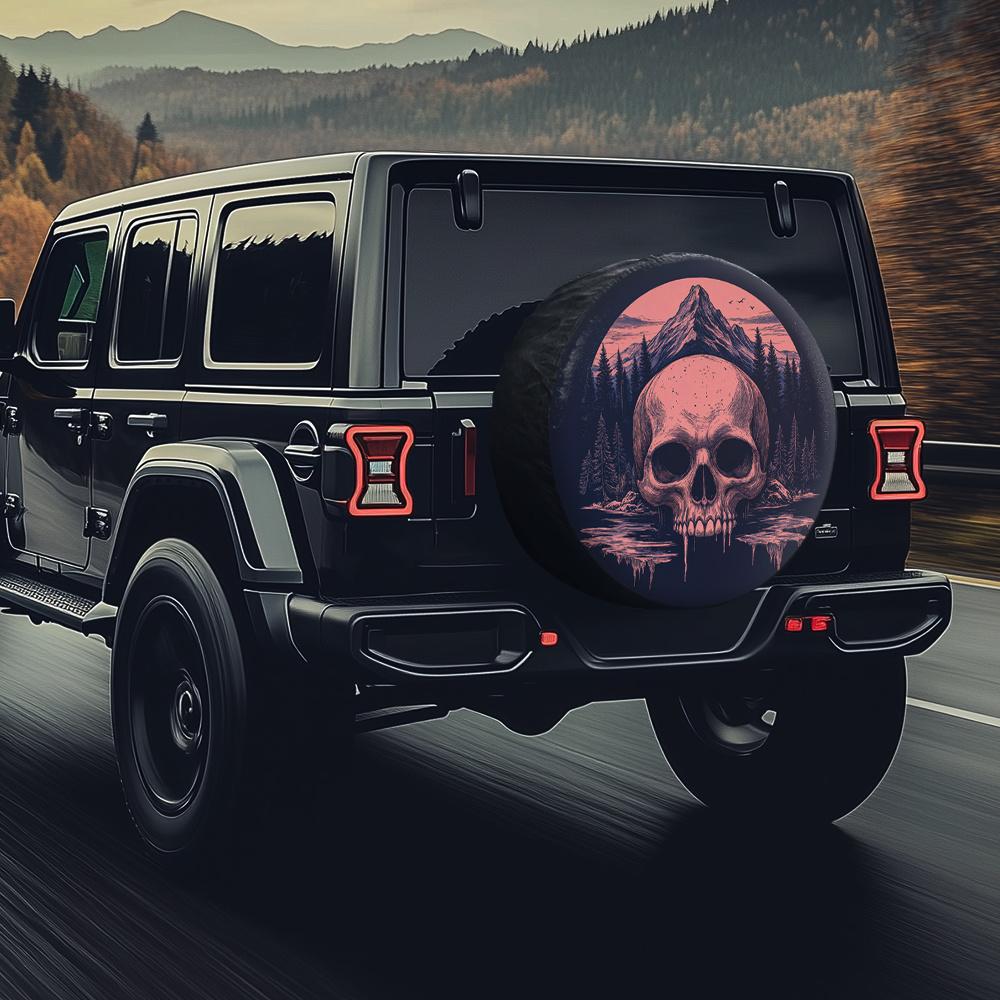 Skull Mountain Landscape Pattern Tire Cover, Cold And Unique Style, Suitable for SUV, Off-Road, Modified Cars, Pickup Trucks, Sturdy And Durable, Cold