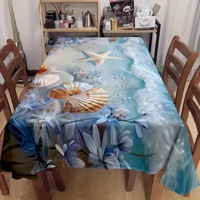 Summer Ocean Beach Rectangle Tablecloth Wedding Party Decor Seashells Starfish Palm Tree Table Cloths Kitchen Dining Table Decor