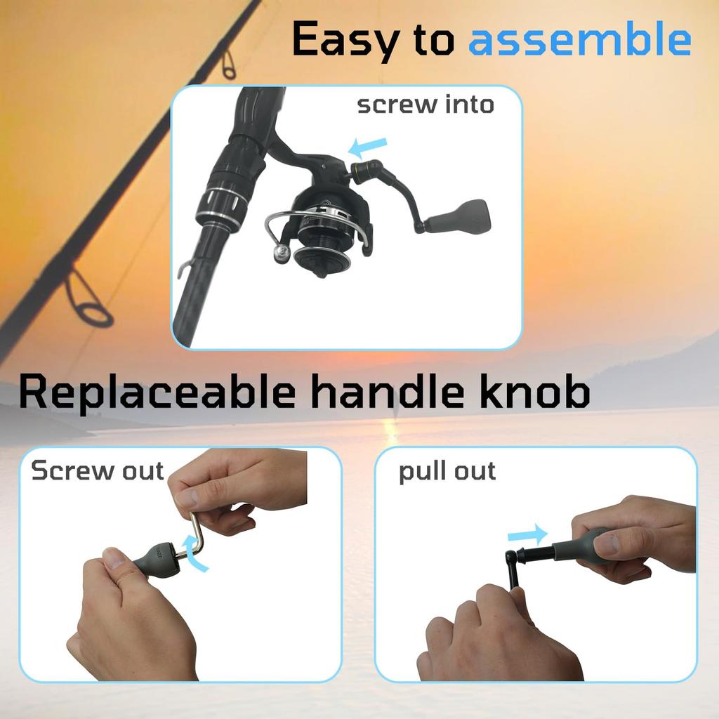 63mm Spinning Handle with TPE Gray Knob (27mm) Compatible with Shimano Stradic FL, FM, Stella, Vanford, Vanquish, and Naski