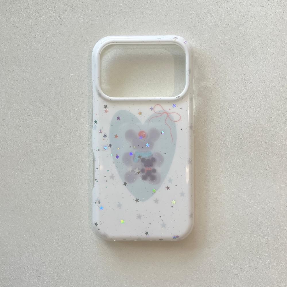 Korean wind ins little fresh stars cute blue love bear apple 13 atmosphere mobile phone case 16pro new iphone17promax with chain 15 double 14p