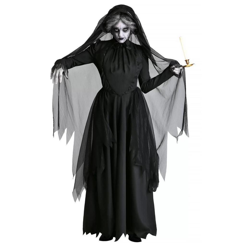 Halloween costume black cape ghost bride vampire bad witch