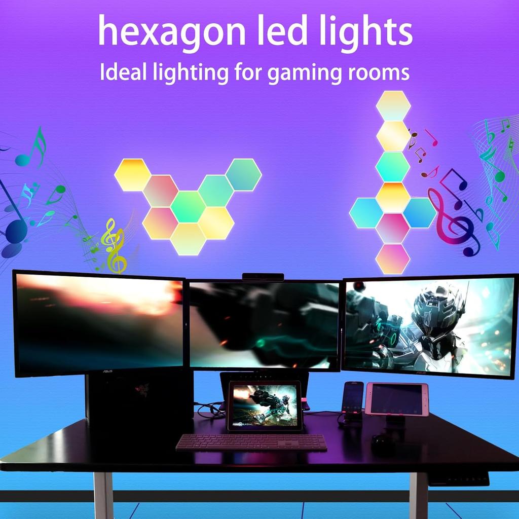 8 Pack Hexagon Lights for Wall LED, Hexagon LED Lights That Sync with Music, APP & Remote Controls Hex Lights, RGB LED Wall Panels for TV, Bedroom,